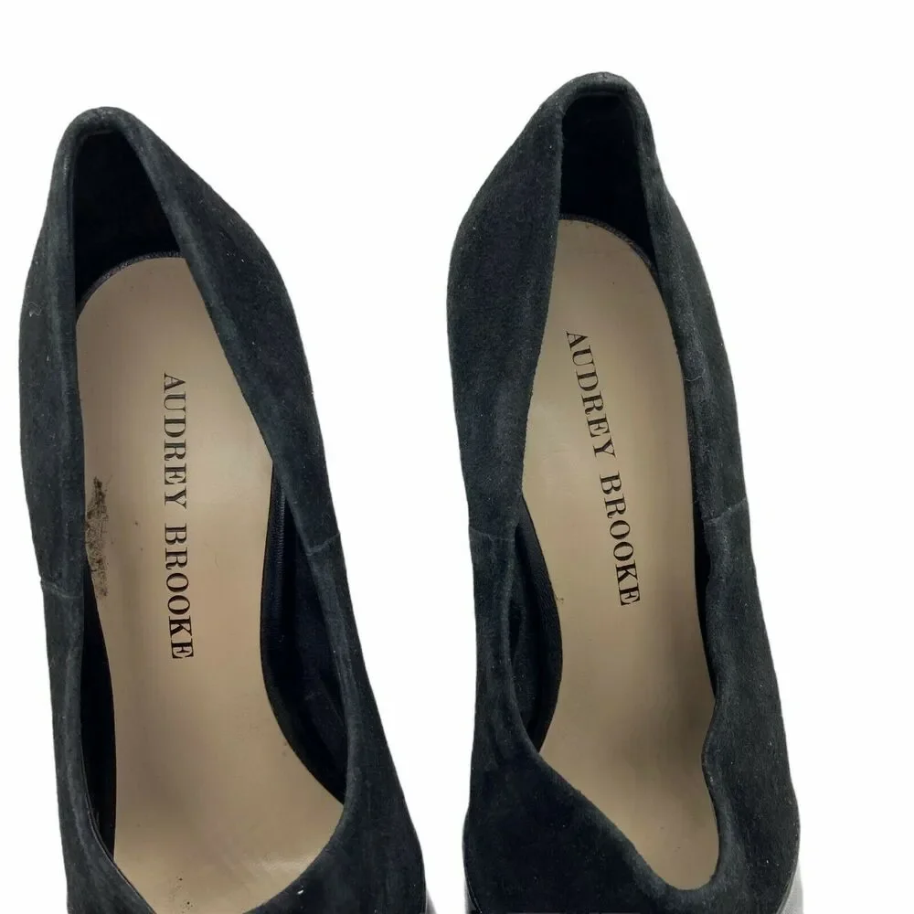 Audrey Brooke Pump Stiletto Heels Women's Black Peep Toe Slip On Size 7.5 M